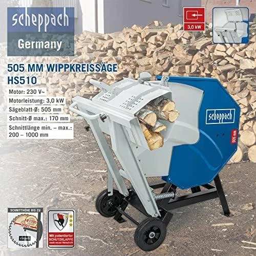 Diskinės malkų pjovimo staklės HS510, 505 mm, 2,6 kW 230 V, Scheppach