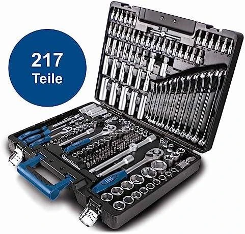 Rankinių įrankių rinkinys TB217, 1/2´´-3/8´´-1/4´´ 217 vnt., Scheppach