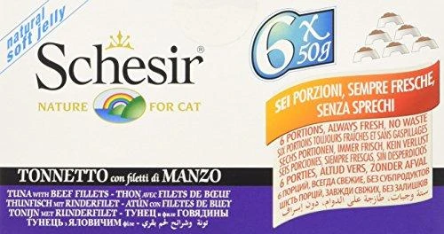 Agras Pet Foods Drėgnas Kačių Maistas - SCHESIR Tunas Su Jautiena 6 x 50g