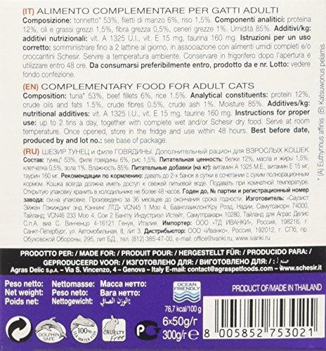 Agras Pet Foods Drėgnas Kačių Maistas - SCHESIR Tunas Su Jautiena 6 x 50g