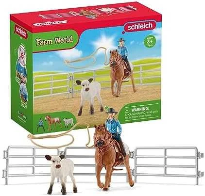 SCHLEICH „Naminiai gyvūnai“ Rinkinys - Raitelė ant žirgo su veršiuku