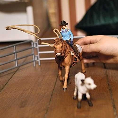 SCHLEICH „Naminiai gyvūnai“ Rinkinys - Raitelė ant žirgo su veršiuku
