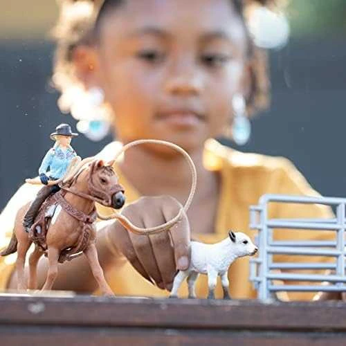 SCHLEICH „Naminiai gyvūnai“ Rinkinys - Raitelė ant žirgo su veršiuku