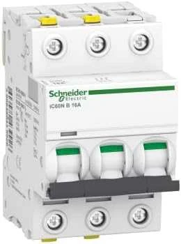 Schneider Electric miniatiūrinis grandinės pertraukiklis 3P B 16A 6kA AC iC60N - A9F03316