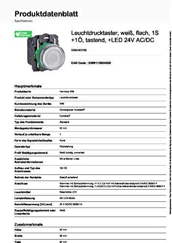 Schneider Electric 22mm baltas valdymo mygtukas su grįžtamam žibintu 1Z 1R (XB5AW31B5)