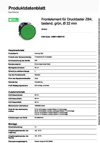 „Schneider Electric“ mygtukų pavara su apšvietimu ir savaiminiu grįžimu žalia ZB4BA3