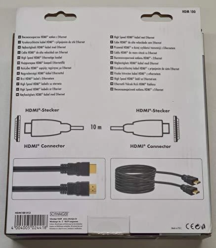HDMI laido Schwaiger 10m pakuotės galinė pusė
