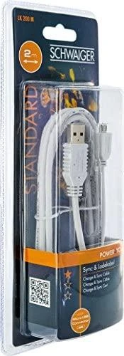 Kabelis USB Schwaiger USB-A - micro-B 2 m Baltas (LK200M532)