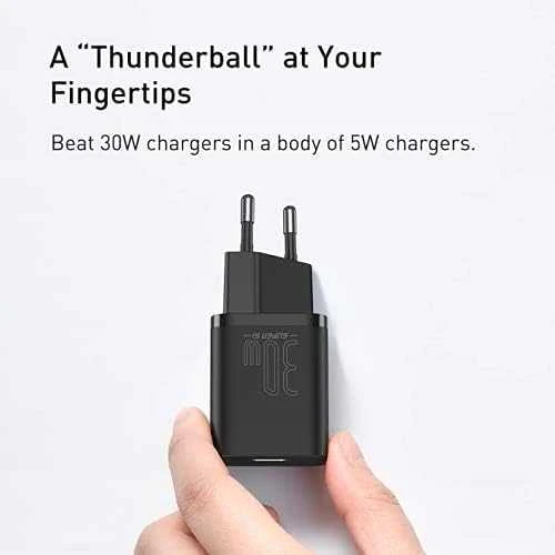 Baseus Sieninis įkroviklis Super Si 30W USB-C QC3.0 PD, juodas