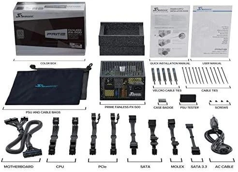 500 W Seasonic PRIME be ventiliatoriaus PX-500 500 W kabelių valdymo sistema