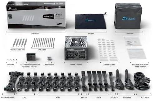 Seasonic PRIME TX-1600 pilna dėžutės komplektacija