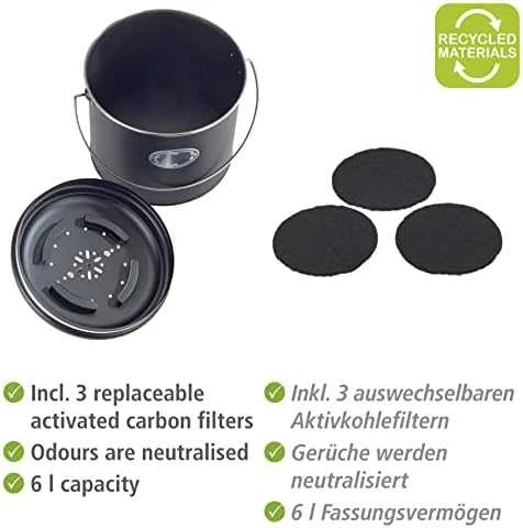 Komposto krepšelis, 3 keičiami kvapus neutralizuojantys filtrai, 6 l, Nero, WENKO