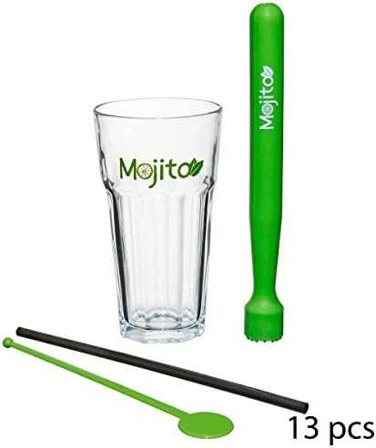 Secret De Gourmet Mojito rinkinys 13 vnt kokteilių taurės 330 ml Muddler maišytuvo šiaudeliai