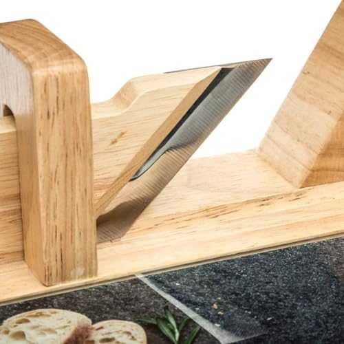 Secret De Gourmet Medinė lenta su pjaustykle, daugiafunkcis virtuvės aksesuaras su stikline lėkšte patiekalams patiekti