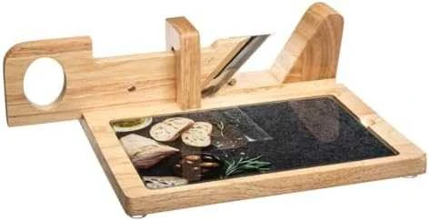 Secret De Gourmet Medinė lenta su pjaustykle, daugiafunkcis virtuvės aksesuaras su stikline lėkšte patiekalams patiekti
