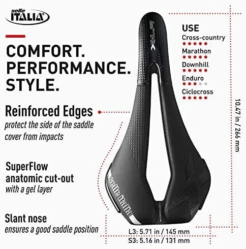 Selle Italia balnas PARDUODA ITALIA X-LR SUPERFLOW S (id atitinka - S3) TI 316 Tube 7, fiber-tek, 172g juoda (NAUJA)