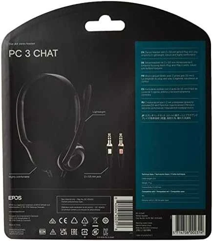 Itin lengvos kompiuterinės ausinės Sennheiser PC 3 CHAT, su mikrofonu, 2x 3.5mm, Juodos