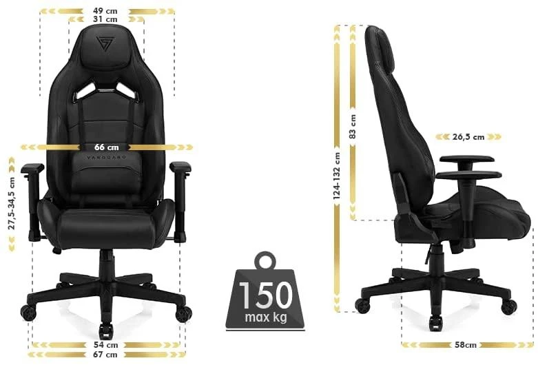 Žaidimų kėdė SENSE7 Vanguard, Juoda (odinė)