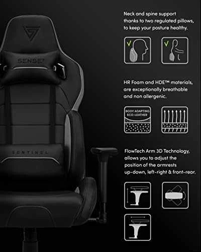 Žaidimų kėdė SENSE7 Sentinel, Pilka (odinė)