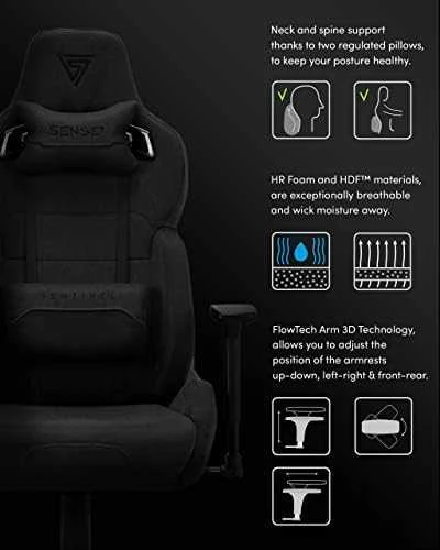 Žaidimų kėdė SENSE7 Sentinel, Juoda (medžiaginė)