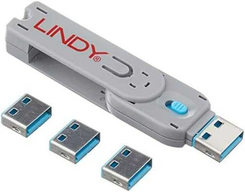USB Prievado Blokatorius - LINDY USB Type A Prievado Blokatorius, 4 vnt. Mėlynas, su Raktu