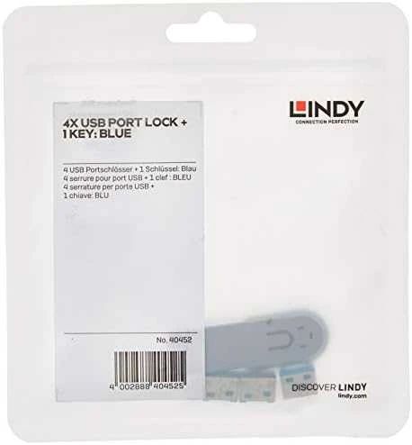 USB Prievado Blokatorius - LINDY USB Type A Prievado Blokatorius, 4 vnt. Mėlynas, su Raktu
