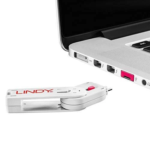 USB Priedas - LINDY USB A Prievado Blokatorius 4 vnt. + Raktas, Rožinis