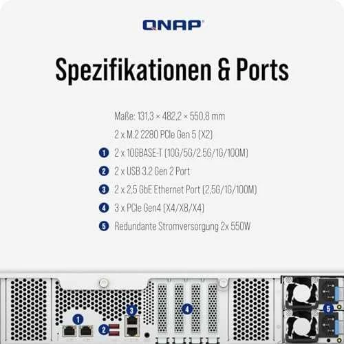 Serveris QNAP TS-H1277AXU-RP NAS Rack (2U) AMD Ryzen™ 5 16 GB DDR5 0 TB QuTS hero Juodas