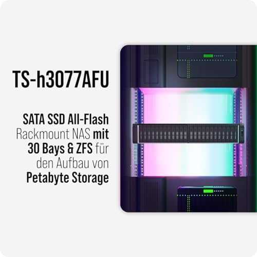 Serveris Qnap TS-h3077AFU-R5-32G, 2U, 30 x 2,5" SATA, AMD Ryzen Pro 7645 6/12, 32 GB UDIMM DDR5 ne ECC (maks. 128 GB), 2 x 2,5 GbSU + 2 b5WE, 10