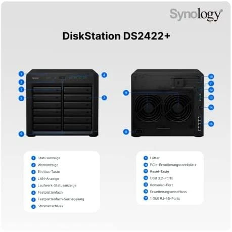 Serveris Synology Sinologija | Bokštas NAS | DS2422+ | Iki 12 HDD/SSD Hot-Swap | AMD Ryzen | „Ryzen V1500B Quad Core“ | Procesoriaus dažnis 2,2 GHz | 4 GB | DDR4