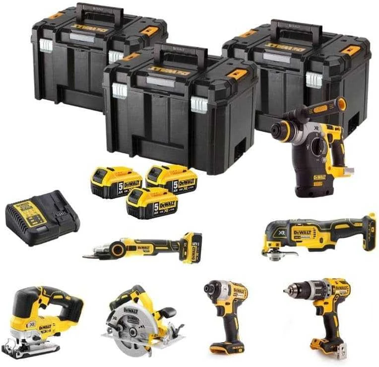 DeWalt Akumuliatorinis įrankių rinkinys DCK755P3T, DCD796+DCF887+DCS355+DCS334+DCH273+DCG405+DCS570, 18V XR, 3x5.0Ah, Li-Ion, TStak