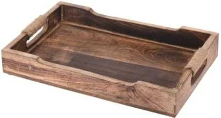 Excellent Houseware Easy 3 mango padėklų rinkinys, kaimiško stiliaus, nešiojimo rankenos, lengvas sandėliavimas, patvari medžiaga, ruda spalva