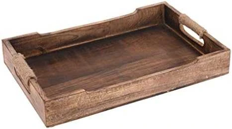 Excellent Houseware Easy 3 mango padėklų rinkinys, kaimiško stiliaus, nešiojimo rankenos, lengvas sandėliavimas, patvari medžiaga, ruda spalva