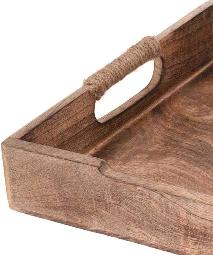 Excellent Houseware Easy 3 mango padėklų rinkinys, kaimiško stiliaus, nešiojimo rankenos, lengvas sandėliavimas, patvari medžiaga, ruda spalva