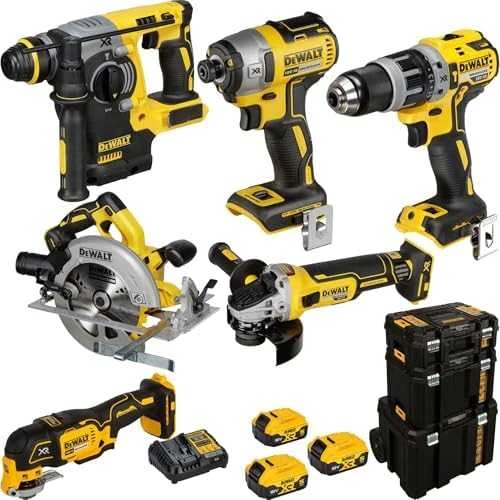 DeWalt Akumuliatorinis įrankių rinkinys DCK755P3T, DCD796+DCF887+DCS355+DCS334+DCH273+DCG405+DCS570, 18V XR, 3x5.0Ah, Li-Ion, TStak