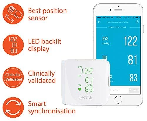 Kraujospūdžio matuoklis iHealth | Riešo kraujospūdžio monitorius | BP7S | Baltas | Kraujospūdžio rodmenys saugomi saugiame, nemokamame, su HIPAA suderinamame iHealth Cloud. Stebėkite kraujospūdžio ir pulso tendencijas naudodami intuityvias diagramas ir bendrinkite duomenis su gydytoju PDF arba skaičiuoklės formatu tiesiai iš savo išmaniojo telefono, planšetinio kompiuterio ar kompiuterio. Belaidis ryšys: Bluetooth V3.0+EDR Class 2 SPP. Matavimo metodas: Oscilometrinis, automatinis pripūtimas ir matavimas. | Belaidis | Svoris 105 g
