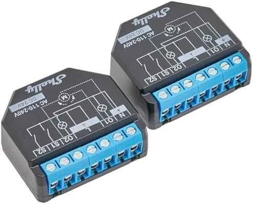 Shelly Plus 2PM 2x - 2 kanalų relė žaliuzių ir variklio valdymas su energijos matavimu Wifi Bluetooth