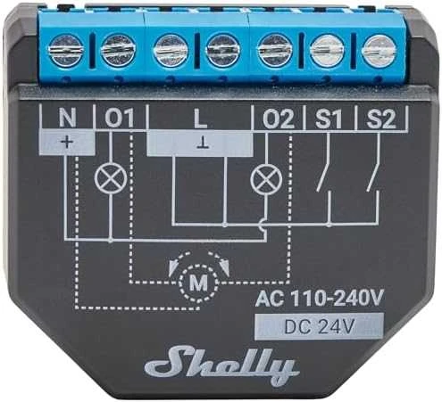 Shelly Plus 2PM 2x - 2 kanalų relė žaliuzių ir variklio valdymas su energijos matavimu Wifi Bluetooth