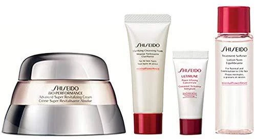 „Bio-Performance“ rinkinys „Shiseido“: „Bio-Performance Advanced Super Revitalizing Hyaluronic Acid Anti-Ageing Day & Night“ kremas veidui, 50 ml + „Ultimune Antioxidants Hydrating & Repair“ dieninis ir naktinis serumas veidui ir kaklui, 5 ml + „Benefiance Cleansing Cleansing“ valiklis