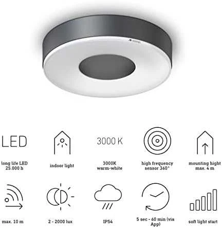 Lubinis šviestuvas STEINEL RS 200 SC Wireless Lubų/sienų antracitas