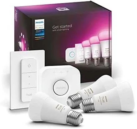 Philips Hue apšvietimo rinkinys: 3x E27 9W RGBW + jungiklis
