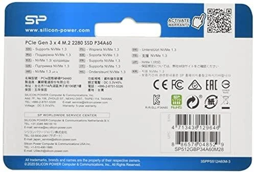 Silicon Power SSD P34A60 512GB, M.2 PCIe Gen3 x4 NVMe, 2200/1600 MB/s