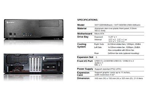 SilverStone Grandia 05 Kompiuterio važiuoklė USB 3.0 x 2, Mic x1, Spk x1, Juodas, Micro ATX, Maitinimo blokas Komplekte Ne
