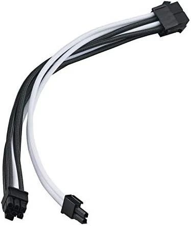 SilverStone PP07E-PCIBW 8-Pin-PCIe to 6+2-Pin-PCIe Extension, 250mm - juodos spalvos/baltos spalvos