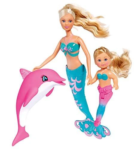 Simba Rinkinys Steffi i Evi syrenki 2 lalki Mermaid Friends + delfin i grzebień