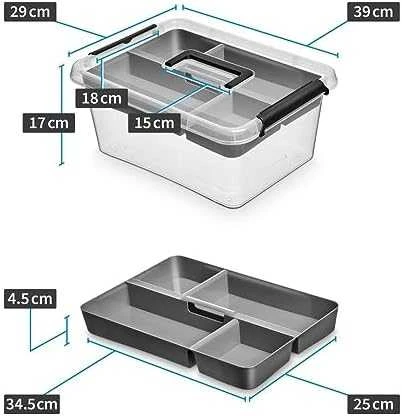 ORPLAST konteineris su dangteliu ir 4 skyreliais su rankena SimpleStore 12,5 l