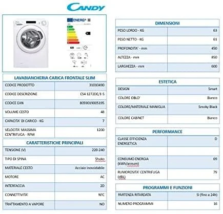 Skalbimo mašina Candy CS4 1272DE/1-S, balta