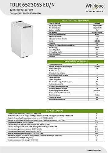 Skalbimo mašina Iš viršaus pakaraunama skalbyklė Whirlpool TDLR 65230 S S EU/N
