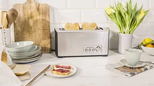 Skrudintuvas Gastroback Toaster PRO 4S 42398 Stainless Steel/ juodas, Nerūdijantis plienas, 1500 W, Lizdų skaičius 4, Galios lygių skaičius 9, Į komplektaciją įeina bandelių šildytuvas