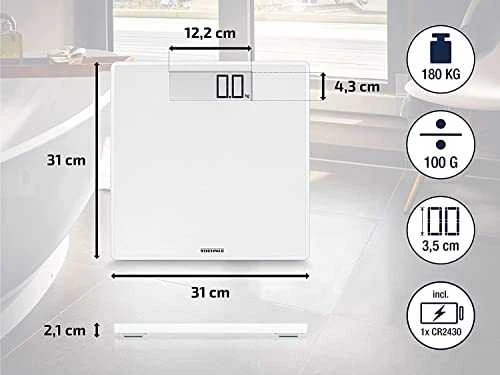 Leifheit Skaitmeninės Svarstyklės - Soehnle Style Sense Safe 100, 180kg Talpa, LCD Ekranas, Baltos